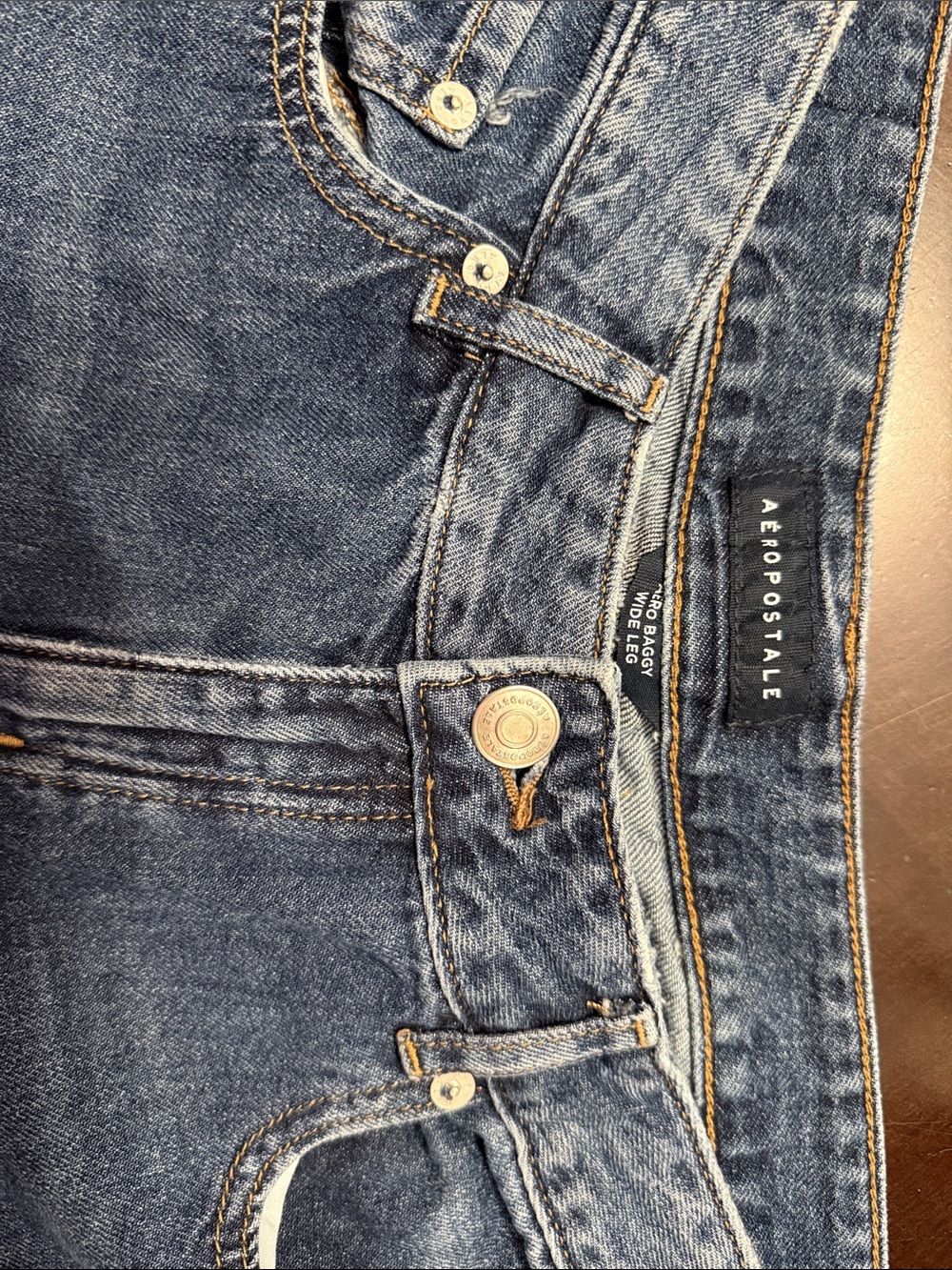 Aeropostale Blue Washed Denim Jeans Baggy Wide Leg